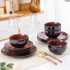 imageLERATIO Ceramic Dinnerware Sets for 4Handcraft Stoneware Plates and Bowls SetsHighly Chip and Crack Resistant  Dishwasher ampamp Microwave ampamp Oven Safe Dishes setReactive Glaze Dinnerware Service for 4Dreamy MoonlightRed