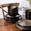 imageLERATIO Ceramic Dinnerware Sets for 4Handcraft Stoneware Plates and Bowls SetsHighly Chip and Crack Resistant  Dishwasher ampamp Microwave ampamp Oven Safe Dishes setReactive Glaze Dinnerware Service for 4Dreamy MoonlightChestnut