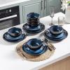 imageLERATIO Ceramic Dinnerware Sets for 4Handcraft Stoneware Plates and Bowls SetsHighly Chip and Crack Resistant  Dishwasher ampamp Microwave ampamp Oven Safe Dishes setReactive Glaze Dinnerware Service for 4Dreamy MoonlightBlue