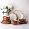 imageLERATIO Ceramic Dinnerware Sets for 4Handcraft Stoneware Plates and Bowls SetsHighly Chip and Crack Resistant  Dishwasher ampamp Microwave ampamp Oven Safe Dishes setReactive Glaze Dinnerware Service for 4Dreamy MoonlightKahki