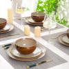 imageLERATIO Ceramic Dinnerware Sets for 4Handcraft Stoneware Plates and Bowls SetsHighly Chip and Crack Resistant  Dishwasher ampamp Microwave ampamp Oven Safe Dishes setReactive Glaze Dinnerware Service for 4Dreamy MoonlightKahki