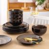 imageLERATIO Ceramic Dinnerware Sets for 4Handcraft Stoneware Plates and Bowls SetsHighly Chip and Crack Resistant  Dishwasher ampamp Microwave ampamp Oven Safe Dishes setReactive Glaze Dinnerware Service for 4Dreamy MoonlightChestnut
