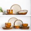 imageLERATIO Ceramic Dinnerware Sets for 4Handcraft Stoneware Plates and Bowls SetsHighly Chip and Crack Resistant  Dishwasher ampamp Microwave ampamp Oven Safe Dishes setReactive Glaze Dinnerware Service for 4Dreamy MoonlightKahki