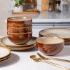 imageLERATIO Ceramic Dinnerware Sets for 4Handcraft Stoneware Plates and Bowls SetsHighly Chip and Crack Resistant  Dishwasher ampamp Microwave ampamp Oven Safe Dishes setReactive Glaze Dinnerware Service for 4Dreamy MoonlightKahki