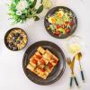 imageLERATIO Ceramic Dinnerware Sets for 4Handcraft Stoneware Plates and Bowls SetsHighly Chip and Crack Resistant  Dishwasher ampamp Microwave ampamp Oven Safe Dishes setReactive Glaze Dinnerware Service for 4Dreamy MoonlightChestnut