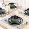imageLERATIO Ceramic Dinnerware Sets for 4Round Reactive Glaze Ceramic Plates and Bowls SetHighly Chip and Crack Resistant  Dishwasher ampamp Microwave Safe Dishes SetService for 4 12pcGray WhiteReactiveGreen