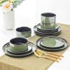 imageLERATIO Ceramic Dinnerware Sets for 4Round Reactive Glaze Ceramic Plates and Bowls SetHighly Chip and Crack Resistant  Dishwasher ampamp Microwave Safe Dishes SetService for 4 12pcGray WhiteReactiveGreen