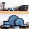 imageLERATIO Ceramic Dinnerware Sets for 4Round Reactive Glaze Ceramic Plates and Bowls SetHighly Chip and Crack Resistant  Dishwasher ampamp Microwave Safe Dishes SetService for 4 12pcGray WhiteReactiveBlue