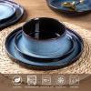 imageLERATIO Ceramic Dinnerware Sets for 4Round Reactive Glaze Ceramic Plates and Bowls SetHighly Chip and Crack Resistant  Dishwasher ampamp Microwave Safe Dishes SetService for 4 12pcGray WhiteReactiveBlue