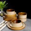 imageLERATIO Ceramic Dinnerware Sets for 4Round Reactive Glaze Ceramic Plates and Bowls SetHighly Chip and Crack Resistant  Dishwasher ampamp Microwave Safe Dishes SetService for 4 12pcGray WhiteReactiveKahki