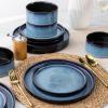 imageLERATIO Ceramic Dinnerware Sets for 4Round Reactive Glaze Ceramic Plates and Bowls SetHighly Chip and Crack Resistant  Dishwasher ampamp Microwave Safe Dishes SetService for 4 12pcGray WhiteReactiveBlue