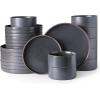 imageLERATIO Ceramic Dinnerware Sets for 6 High Edge Stoneware Plates and Bowls Set Chip and Crack Resistant  Oven ampamp Dishwasher ampamp Microwave Safe Dishes Set Service for 6 Vanilla WhiteAshen