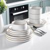 imageLERATIO Ceramic Dinnerware Sets for 6 High Edge Stoneware Plates and Bowls Set Chip and Crack Resistant  Oven ampamp Dishwasher ampamp Microwave Safe Dishes Set Service for 6 Vanilla WhiteDusted Gold Rim