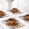 imageLERATIO Ceramic Dinnerware Sets for 6 High Edge Stoneware Plates and Bowls Set Chip and Crack Resistant  Oven ampamp Dishwasher ampamp Microwave Safe Dishes Set Service for 6 Vanilla WhiteCaramel