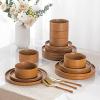 imageLERATIO Ceramic Dinnerware Sets for 6 High Edge Stoneware Plates and Bowls Set Chip and Crack Resistant  Oven ampamp Dishwasher ampamp Microwave Safe Dishes Set Service for 6 Vanilla WhiteCaramel