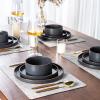 imageLERATIO Ceramic Dinnerware Sets for 6 High Edge Stoneware Plates and Bowls Set Chip and Crack Resistant  Oven ampamp Dishwasher ampamp Microwave Safe Dishes Set Service for 6 Vanilla WhiteAshen