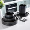 imageLERATIO Ceramic Dinnerware Sets for 6 High Edge Stoneware Plates and Bowls Set Chip and Crack Resistant  Oven ampamp Dishwasher ampamp Microwave Safe Dishes Set Service for 6 Vanilla WhiteAshen Gold Rim