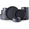 imageLERATIO Ceramic Dinnerware Sets for 6 High Edge Stoneware Plates and Bowls Set Chip and Crack Resistant  Oven ampamp Dishwasher ampamp Microwave Safe Dishes Set Service for 6 Vanilla WhiteAshen