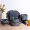 imageLERATIO Ceramic Dinnerware Sets for 6 High Edge Stoneware Plates and Bowls Set Chip and Crack Resistant  Oven ampamp Dishwasher ampamp Microwave Safe Dishes Set Service for 6 Vanilla WhiteSpeckeld Black