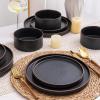 imageLERATIO Ceramic Dinnerware Sets for 6 High Edge Stoneware Plates and Bowls Set Chip and Crack Resistant  Oven ampamp Dishwasher ampamp Microwave Safe Dishes Set Service for 6 Vanilla WhiteAshen