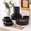 imageLERATIO Ceramic Dinnerware Sets for 6 High Edge Stoneware Plates and Bowls Set Chip and Crack Resistant  Oven ampamp Dishwasher ampamp Microwave Safe Dishes Set Service for 6 Vanilla WhiteAshen