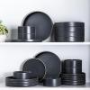 imageLERATIO Ceramic Dinnerware Sets for 6 High Edge Stoneware Plates and Bowls Set Chip and Crack Resistant  Oven ampamp Dishwasher ampamp Microwave Safe Dishes Set Service for 6 Vanilla WhiteSpeckeld Black