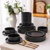 imageLERATIO Ceramic Dinnerware Sets for 6 High Edge Stoneware Plates and Bowls Set Chip and Crack Resistant  Oven ampamp Dishwasher ampamp Microwave Safe Dishes Set Service for 6 Vanilla WhiteSpeckeld Black