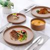 imageLERATIO Ceramic Dinnerware Sets for 6 High Edge Stoneware Plates and Bowls Set Chip and Crack Resistant  Oven ampamp Dishwasher ampamp Microwave Safe Dishes Set Service for 6 Vanilla WhiteCaramel