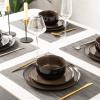 imageLERATIO Ceramic Plates Set of 6 85 Inch Reactive Glaze Light Weight Porcelain Salad PlatesModern Shape Dinnerware Dishes Set for KitchenMicrowaveampampDishwasherampampOven Safe Scratch ResistantReactiveChestnut