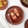 imageLERATIO Ceramic Plates Set of 6 85 Inch Reactive Glaze Light Weight Porcelain Salad PlatesModern Shape Dinnerware Dishes Set for KitchenMicrowaveampampDishwasherampampOven Safe Scratch ResistantReactiveRed