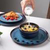 imageLERATIO Ceramic Plates Set of 6 85 Inch Reactive Glaze Light Weight Porcelain Salad PlatesModern Shape Dinnerware Dishes Set for KitchenMicrowaveampampDishwasherampampOven Safe Scratch ResistantReactiveBlue