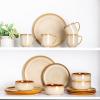 imageLERATIO Ceramic Plates Set of 6 85 Inch Reactive Glaze Light Weight Porcelain Salad PlatesModern Shape Dinnerware Dishes Set for KitchenMicrowaveampampDishwasherampampOven Safe Scratch ResistantReactiveKahki