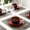 imageLERATIO Ceramic Plates Set of 6 85 Inch Reactive Glaze Light Weight Porcelain Salad PlatesModern Shape Dinnerware Dishes Set for KitchenMicrowaveampampDishwasherampampOven Safe Scratch ResistantReactiveRed