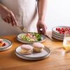 imageLERATIO Ceramic Plates80 Inch Flat Salad Plates Set of 6High Edge Modern plates for KitchenMicrowave ampamp Dishwasher ampamp Oven Safe Scratch Resistant Dishes SetMatte White with RimDusted WhiteBlack Rim