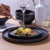 imageLERATIO Ceramic Plates80 Inch Flat Salad Plates Set of 6High Edge Modern plates for KitchenMicrowave ampamp Dishwasher ampamp Oven Safe Scratch Resistant Dishes SetMatte White with RimRoasted SesameBrown Rim