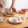 imageLERATIO Ceramic Plates80 Inch Flat Salad Plates Set of 6High Edge Modern plates for KitchenMicrowave ampamp Dishwasher ampamp Oven Safe Scratch Resistant Dishes SetMatte White with RimDusted WhiteCoffee Rim