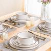 imageLERATIO Ceramic Plates80 Inch Flat Salad Plates Set of 6High Edge Modern plates for KitchenMicrowave ampamp Dishwasher ampamp Oven Safe Scratch Resistant Dishes SetMatte White with RimDusted WhiteCoffee Rim