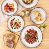 imageLERATIO Ceramic Plates80 Inch Flat Salad Plates Set of 6High Edge Modern plates for KitchenMicrowave ampamp Dishwasher ampamp Oven Safe Scratch Resistant Dishes SetMatte White with RimDusted WhiteCoffee Rim