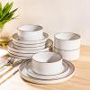 imageLERATIO Ceramic Plates80 Inch Flat Salad Plates Set of 6High Edge Modern plates for KitchenMicrowave ampamp Dishwasher ampamp Oven Safe Scratch Resistant Dishes SetMatte White with RimDusted WhiteCoffee Rim