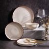 imageLERATIO Ceramic Plates80 Inch Flat Salad Plates Set of 6High Edge Modern plates for KitchenMicrowave ampamp Dishwasher ampamp Oven Safe Scratch Resistant Dishes SetMatte White with RimDusted WhiteCoffee Rim