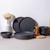 imageLERATIO Ceramic Plates80 Inch Flat Salad Plates Set of 6High Edge Modern plates for KitchenMicrowave ampamp Dishwasher ampamp Oven Safe Scratch Resistant Dishes SetMatte White with RimRoasted SesameBrown Rim