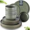 imageLERATIO Stoneware Dinnerware Sets for 4Handcarft Ceramic Plates and Bowls SetsChip and Scratch Resistant Dishes Dishwasher ampamp Microwave Safe Oven safeReactive GlazeSpeckled AshenGreen