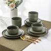 imageLERATIO Stoneware Dinnerware Sets for 4Handcarft Ceramic Plates and Bowls SetsChip and Scratch Resistant Dishes Dishwasher ampamp Microwave Safe Oven safeReactive GlazeSpeckled AshenGreen