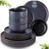 imageLERATIO Stoneware Dinnerware Sets for 4Handcarft Ceramic Plates and Bowls SetsChip and Scratch Resistant Dishes Dishwasher ampamp Microwave Safe Oven safeReactive GlazeSpeckled AshenSpecked Ashen