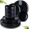 imageLERATIO Stoneware Dinnerware Sets for 4Handcarft Ceramic Plates and Bowls SetsChip and Scratch Resistant Dishes Dishwasher ampamp Microwave Safe Oven safeReactive GlazeSpeckled AshenBlack