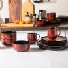 imageLeRATIO Ceramic Dinnerware Set of 4 Poreclain Plates Bowls Handmade Reactive Glaze Dishes Chip Resistant Oven ampamp Dishwasher Safe Service for 4ChestnutModernOrange Red