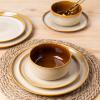 imageLeRATIO Ceramic Dinnerware Set of 4 Poreclain Plates Bowls Handmade Reactive Glaze Dishes Chip Resistant Oven ampamp Dishwasher Safe Service for 4ChestnutModernKahki