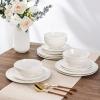 imageLeRATIO Ceramic Dinnerware Set of 4 Poreclain Plates Bowls Handmade Reactive Glaze Dishes Chip Resistant Oven ampamp Dishwasher Safe Service for 4ChestnutModernPeal White