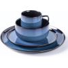 imageLeRATIO Ceramic Dinnerware Set of 4 Poreclain Plates Bowls Handmade Reactive Glaze Dishes Chip Resistant Oven ampamp Dishwasher Safe Service for 4ChestnutModernBlue