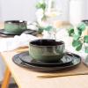 imageLeRATIO Ceramic Dinnerware Set of 4 Poreclain Plates Bowls Handmade Reactive Glaze Dishes Chip Resistant Oven ampamp Dishwasher Safe Service for 4ChestnutModernDark Green